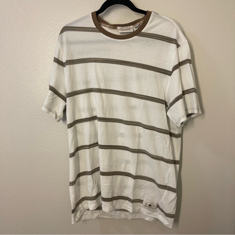 Scotch and Soda Men’s white and brown striped cotton t shirt